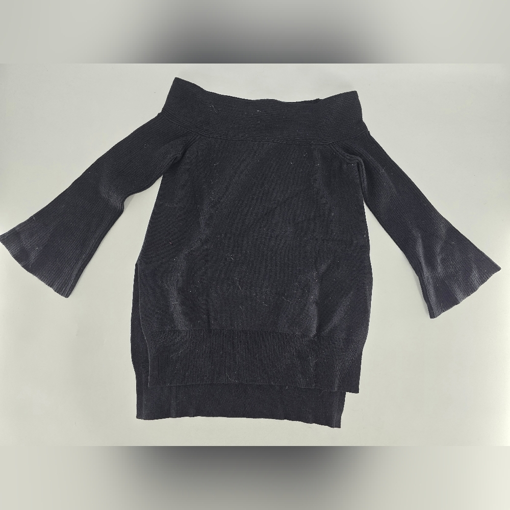 Anthropologie Black Off-the-Shoulder Sweater Heavy -‎ Stretch Polyester Sz XSP